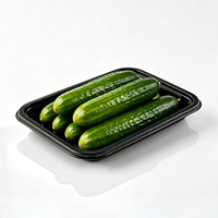 Barquette en plastique noir pour légumes, peu profonde, empilable, jetable, à compartiment unique, avec rebord, qualité alimentaire, OEM, en gros