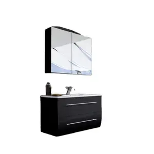 Mueble de baño de tocador, mueble de almacenamiento clásico negro con espejo, diseño clásico moderno, 10 juegos de Material de PVC blanco