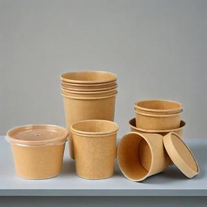 Nouveau design jetable rectangulaire et carré bol en papier kraft avec couvercle en PE bol à salade dans un seul récipient - Product Image 6