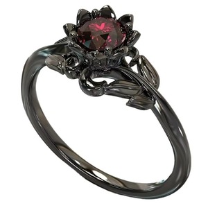 Anillos de Estilo Gótico Retro con Flores en Negro Metálico de ZhuQian, Anillos de Moda para Mujer con Circonita Roja, Joyería de Bruja Misteriosa - Product Image 5