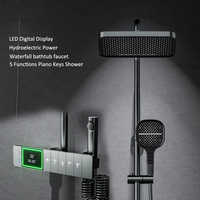 Ensemble de robinetterie de douche hydroélectrique intelligente avec affichage numérique de la température, en laiton, système de douche cascade et pluie à touches piano, avec douchette bidet