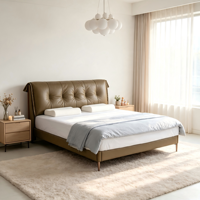 Modernes Günstiges Schwarzes Lederbezogenes Eisenbett mit Stauraum King/Queen Size Eisenrahmen mit Holzelementen für Schlafzimmer V558