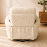 Fauteuil inclinable et rotatif en velours côtelé crème, avec structure en bois massif, pour salon, idéal pour la détente à domicile - Direct Usine