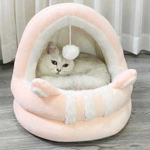Cat Dog <b>Bed</b> Round Fleece Lined Warm Pet <b>House</b> Semi Enclosed Cartoon Style For Cat Winter Autumn Use - Product Image 3