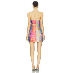 女式无肩带彩色花卉刺绣鸡尾酒会礼服修身紧身胸衣腰部迷你下摆优雅派对舞会时尚礼服 - Product Image 3