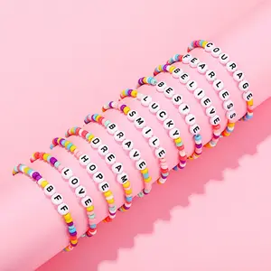 Fashion Sweet Girls Kids Regenboog Kleur Armband Geschenken Handgemaakte Leuke Woord Brief Elastische Vriendschap Armbanden