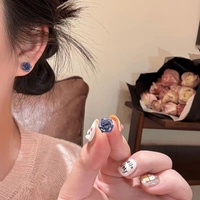 Nouvelles boucles d'oreilles pendantes en forme de rose séchée tie-dye pour femmes, imitation aiguille en argent, bijoux en plastique doux et féeriques, style féminin et cœur de fée