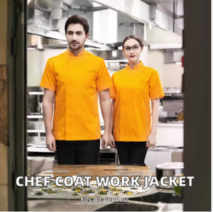 Chaqueta de Chef Unisex de Algodón con Botones y Estampado por Transferencia Térmica, Manga Corta, para Restaurante, Cocina, Uniforme de Trabajo - Product Image 2