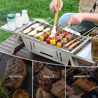 Barbecue en acier Corten, mini barbecue pliable, réchaud à charbon de bois, barbecue portable avec brochettes rotatives