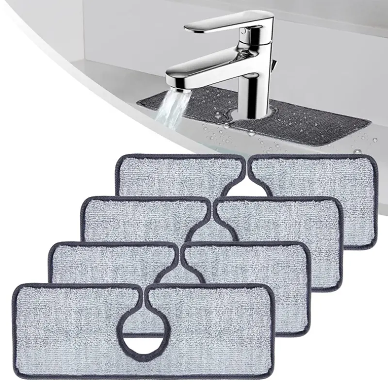 Faucet Absorbent Mat-Grey Faucet Wraparound Absorbent Mat,Faucet Splash Catcher,Microfiber Cloth Dish Cleaning Drying Pads