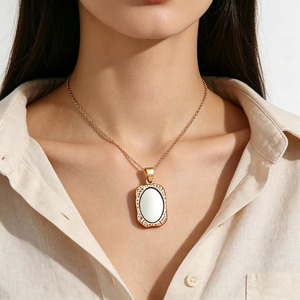 Collier pendentif miroir tendance en acier inoxydable à bords martelés pour femmes et hommes, breloques DIY, chaîne, accessoires de bijoux en métal, cadeau - Product Image 5