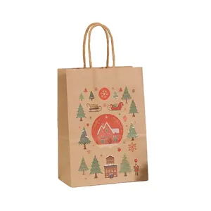 Sacchetti di carta Kraft natalizia progettati con stampa personalizzata e alta durabilità per confezioni regalo di alta qualità