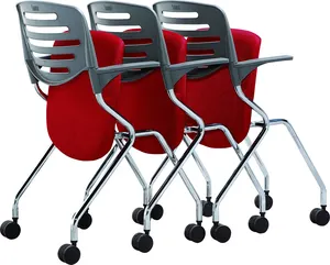 Modern ucuz toptan çelik yapı toplantı konferans koltuğu sabit yay tabanı dört bacaklar örgü personel ofis koltuğu tekerleksiz