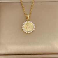 Collier pendentif Vierge Marie en cuivre et zircon, plaqué or, médaille ronde, bijoux religieux pour femme, à porter au quotidien, cadeau