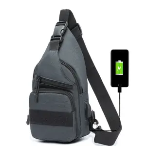 التكتيكية الرجال الصدر حقيبة كتف في الهواء الطلق USB شحن الخصر حزمة المشي Crossbody أكياس