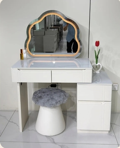 Simple Makeup <b>Vanity</b> <b>Table</b> LED Lighted Mirror Drawer Storage Dressing <b>Table</b> For Bedroom - Product Image 3