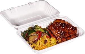 Bagazo de caña de azúcar blanca, 6x9x3 pulgadas, concha de <span class=keywords><strong>almeja</strong></span> ajustable, contenedor de comida con bisagras - Product Image 6