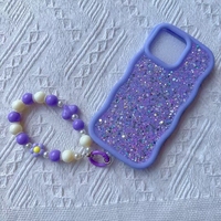 Usine vente chaude coloré bord ondulé couverture paillettes papillon diamant perle dragonne coque de téléphone pour Infinix Hot 50 Pro