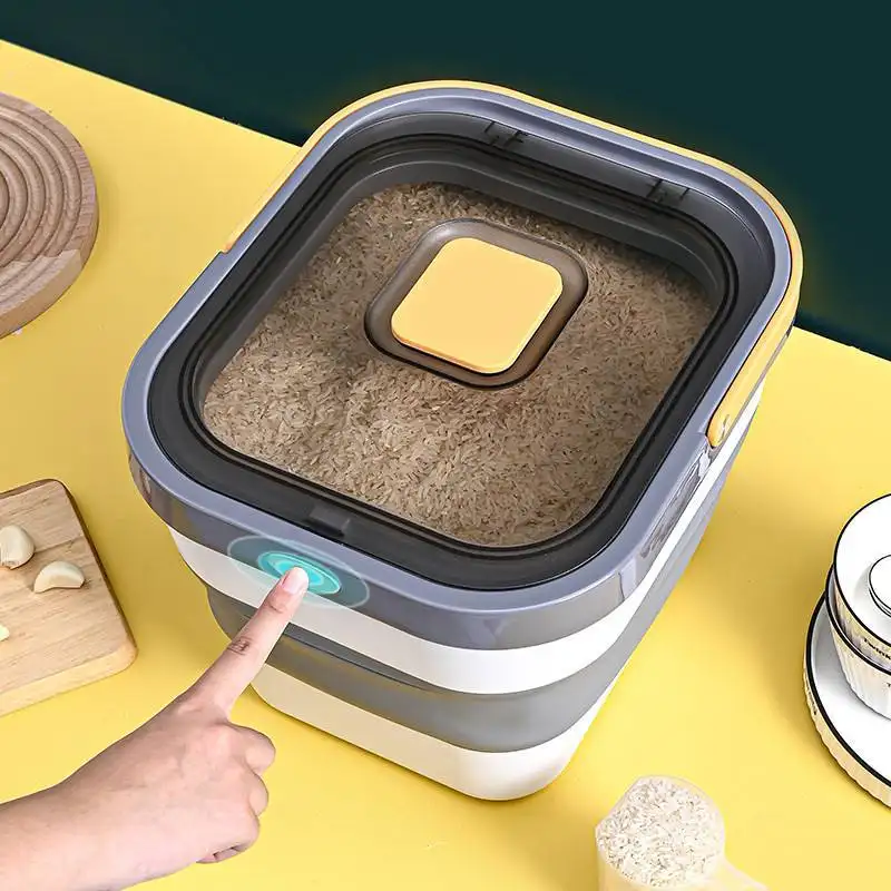 Plastic Folding Rice Food Container Storage Boxes Bins with Lids Buckets Flour Grain Dispenser