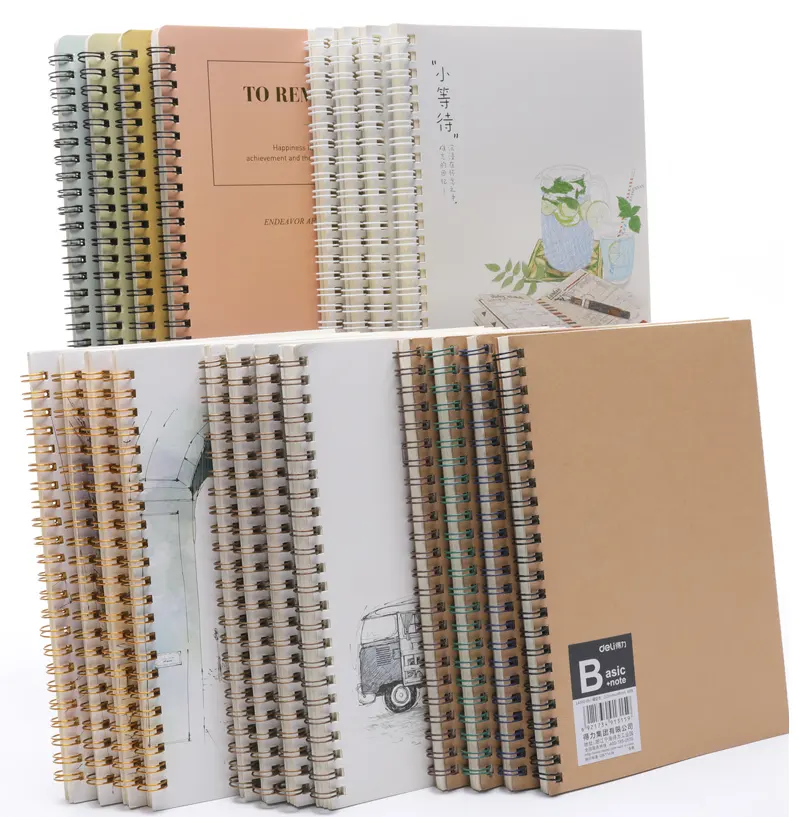 Custom high quality eco-friendly Kraft paper cover spiral notepad wire-o notebook exercise book composition notebook
