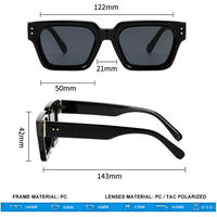 Lunettes de soleil carrées de style designer, monture PC de luxe, logo personnalisé OEM/ODM, collection de mode haut de gamme pour la conduite et les activités de plein air