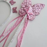 Serre-tête papillon à sequins roses et baguette magique de fée pour filles avec motif citrouille - Accessoires de cheveux d'Halloween