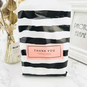 Small Packaging Bag For Clothing Jewelry Shopping Plastic Bag With Logo Gift Black White Stripes Thank You Bag For Boutique