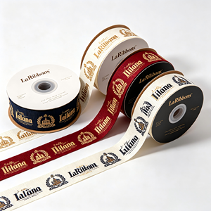 Multi Vintage Tone Gold Foil Embossed Castle Badge Grosgrain <b>Ribbon</b> Roll Decorative <b>Ribbon</b> for DIY Gift Wrapping - Product Image 1