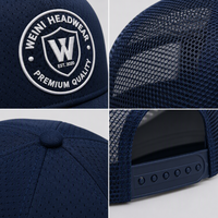Gorra de béisbol trucker de malla con diseño de hojas a cuadros, deportiva, étnica, de 6 paneles, con logotipo personalizado, cierre de hebilla de un solo botón, transpirable