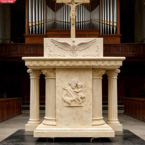 Púlpito de Iglesia YOUFINE Tallado a Mano en Mármol Blanco con Cuatro Esculturas de los <span class=keywords><strong>Evangelistas</strong></span> para Uso Religioso - Product Image 5