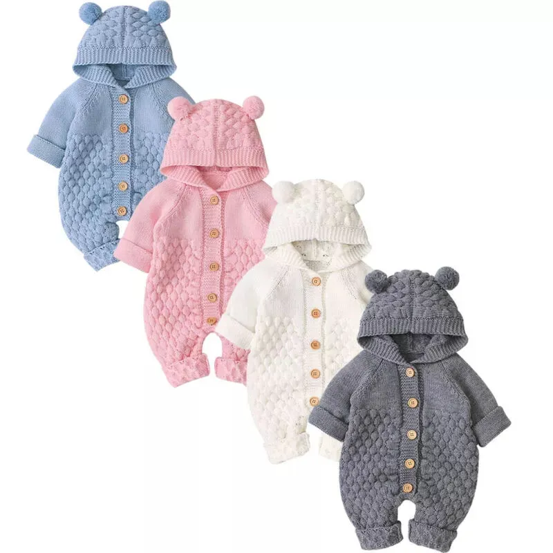 Top OEM best discount design casual bear hat sweater solid color one-piece children's sweater baby blue sweater