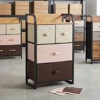 Commode industrielle à 4 tiroirs avec plateau en bois, tour de rangement à structure métallique, commode en tissu pour salon, meuble d'organisation