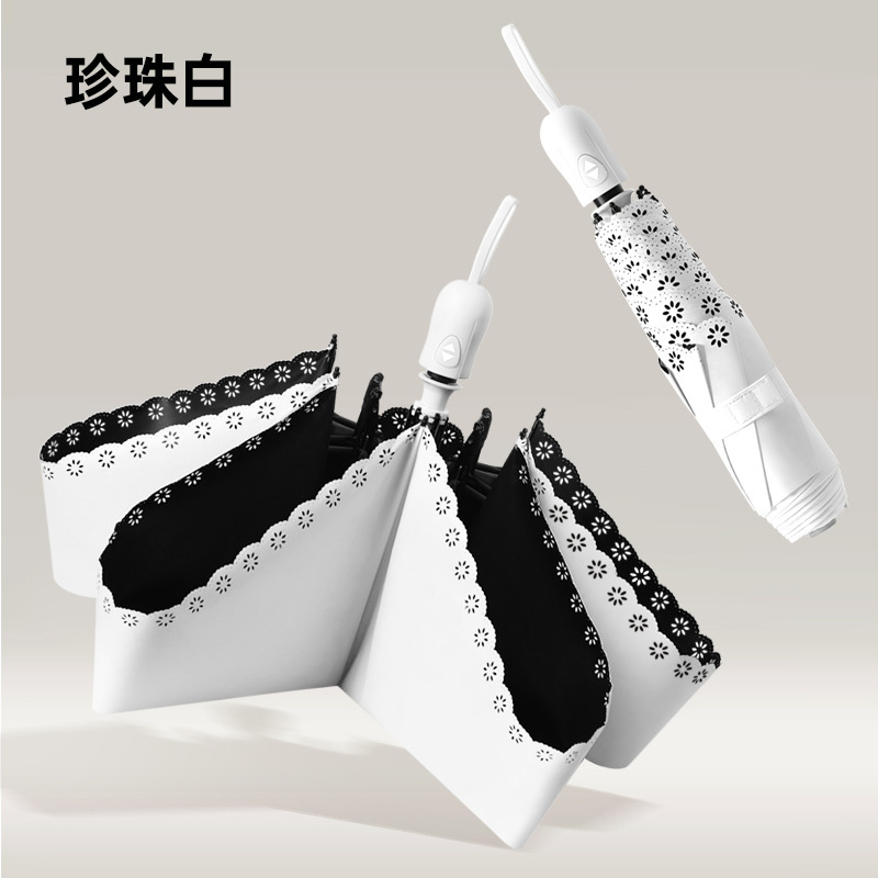 Pearl white-three-fold 6 bone broken lace ultra-light umbrella