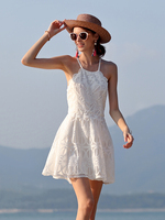 Robe de plage en polyester à col mandarin vintage thaïlandais de Bali, personnalisable, antistatique, taille haute, coupe évasée, avec nœud en dentelle, haut de gamme