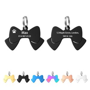 Vente en gros de médailles d'identification pour animaux de compagnie en métal enduit de haute qualité, style nœud papillon en acier inoxydable, avec échantillon gratuit, personnalisables par gravure <span class=keywords><strong>laser</strong></span>, pour identification de ville - Product Image 2