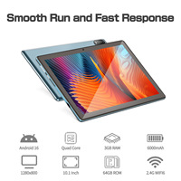 Tablette Android OEM 10,1 pouces A133 Arm Cortex A53 1,6 GHz 12+ 64 Go ROM, prend en charge la carte Micro SD jusqu'à 512 Go, fonction OTG