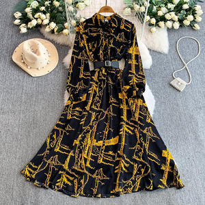 <span class=keywords><strong>Abito</strong></span> con Colletto Stampato Retrò per Donna, Vestito Monopetto alla Moda per Autunno e Inverno - Product Image 2