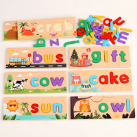 Puzzle Kata dalam Kotak Kayu Puzzle Montessori Kayu Mainan Edukasi Pembelajaran Mainan Sensorik untuk Anak Prasekolah Grosir