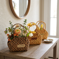 Panier à fleurs en bois avec poignées, panier pour demoiselle d'honneur, panier cadeau de Pâques, arrangement de fleurs séchées, décoration intérieure, vente en gros