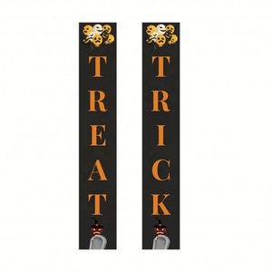 Juego de Pancartas Personalizables con Diseño de Halloween, Patrón de Truco o Trato y Feliz Halloween para Decoración del Hogar y Fiestas - Product Image 5