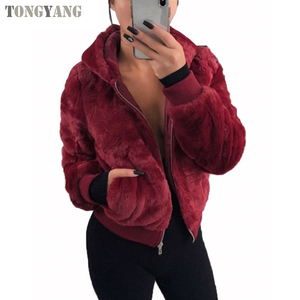TONGYANG-veste en fausse <span class=keywords><strong>fourrure</strong></span> pour femme, nouveau <span class=keywords><strong>manteau</strong></span> avec <span class=keywords><strong>capuche</strong></span>, taille haute, mode Slim, <span class=keywords><strong>noir</strong></span>, rouge, rose, <span class=keywords><strong>fourrure</strong></span> de lapin - Product Image 1