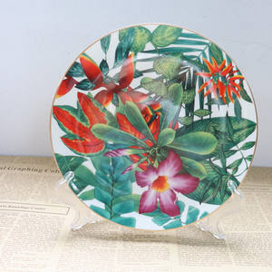 Assiettes en porcelaine fine de la série Rainforest de luxe, peintes à la main, rondes, en céramique, avec motif de plantes dorées, vaisselle - Product Image 2