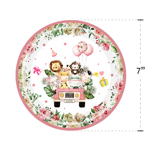 Ensemble de vaisselle de fête sur le thème du zoo de la jungle, assiettes en papier, gobelets, serviettes, fournitures de fête jetables, décorations d'anniversaire pour enfants - Product Image 3
