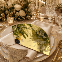 Menu de mariage de luxe en acrylique en forme d'éventail, carte de menu en acrylique doré avec pompon pour la décoration de table de mariage, réception de banquet