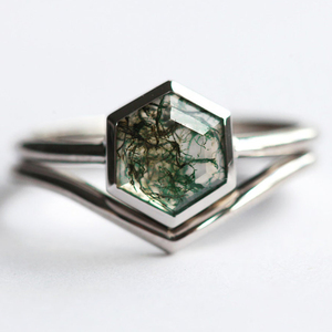Bague vintage en argent plaqué or rose 18 carats S925, cristal d'agate verte mousse, bijoux de qualité supérieure, fabrication d'usine - Product Image 2