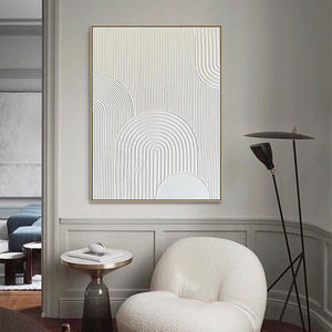 Art mural en toile fait main, texture épaisse blanche minimaliste Wabi-Sabi 3D, pour chambre à coucher et hôtels - Product Image 3