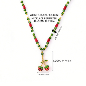 Collana con Ciondolo a Cuore e Ciliegia in Acciaio Inossidabile Placcato Oro 18K con Pietra Naturale per Donna - Regalo per Feste e Matrimoni - Product Image 3