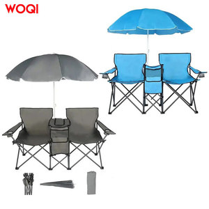 Chaise de plage pliable double Woqi avec parasol, tissu Oxford bleu ciel, chaise longue de plage - Product Image 1