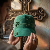 Gorra de béisbol de gamuza verde de lujo con bordado cruzado estilo High Street, gorra snapback ajustable vintage desgastada para hombre y mujer, gorra trucker