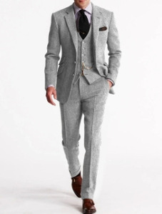 Costumes de marié rétro en tweed marron pour <span class=keywords><strong>homme</strong></span>, <span class=keywords><strong>coupe</strong></span> ajustée, blazer de bal, vintage, <span class=keywords><strong>mariage</strong></span>, 3 pièces - Product Image 4